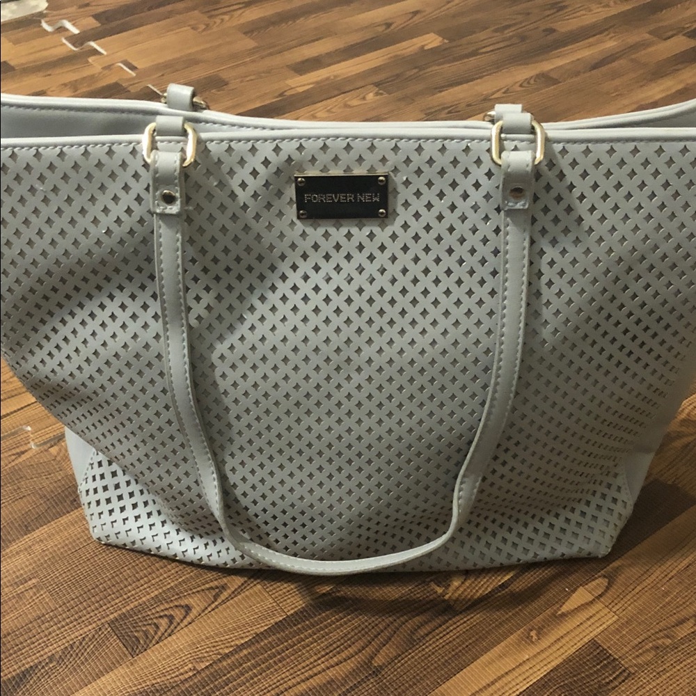 Forever New Perforated Pale Gray Tote with Gold Accent NWOT